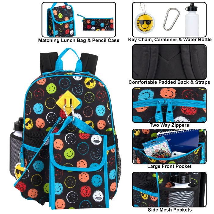 17-Inch Emoji Backpack Set - 6 In 1 - BagsInBulk.com
