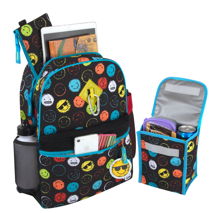 17-Inch Emoji Backpack Set - 6 In 1 - BagsInBulk.com