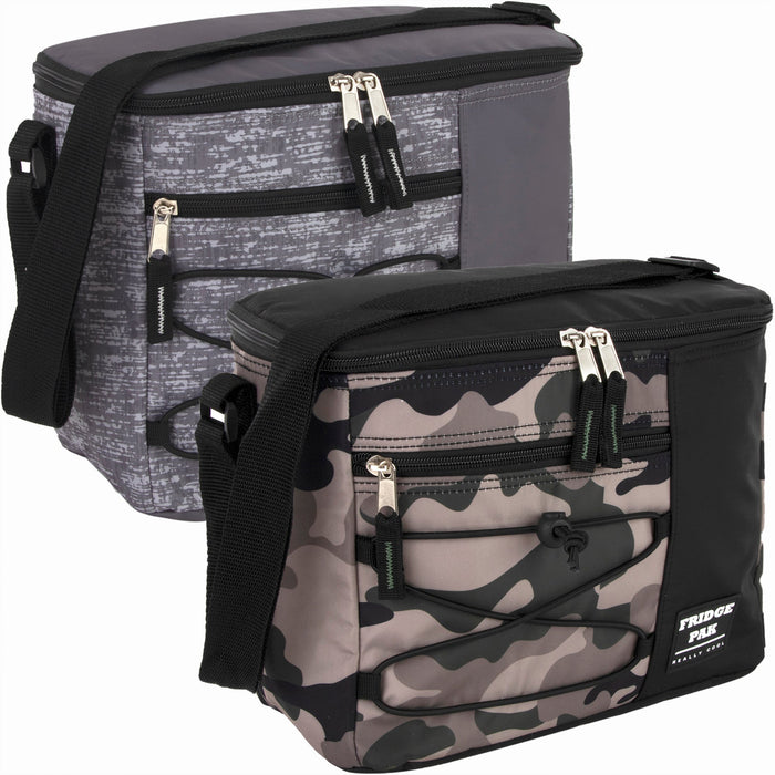 Fridge Pak 12 Can Printed Cooler Bag With Front Zippered Pocket - BagsInBulk.com