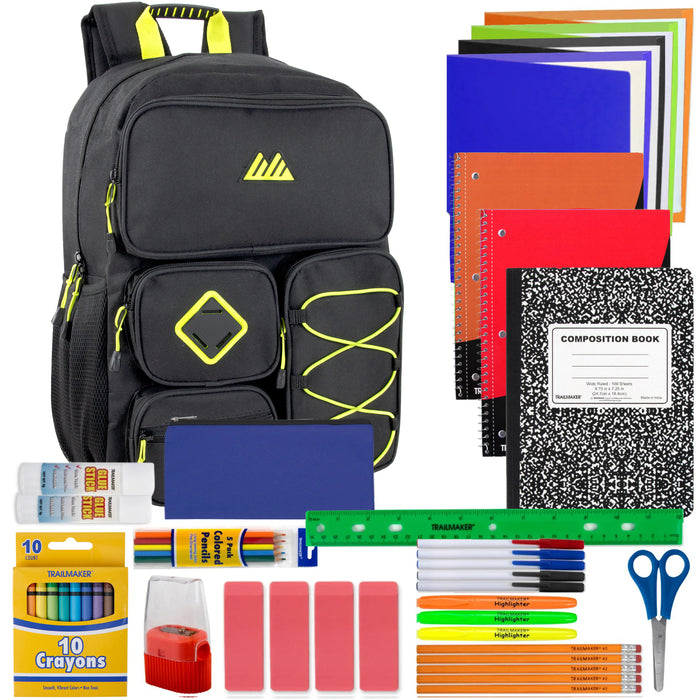 18-Inch Multi Pocket Backpack with 45-Piece School Supply Kit - BagsInBulk.com