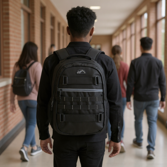 19-Inch Dual Strap Skate Backpack w Laptop Sleeve - Black - BagsInBulk.com