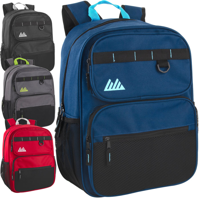 17 Inch Multi-Mesh Pocket Daisy Chain Backpack -  Single Colors - BagsInBulk.com