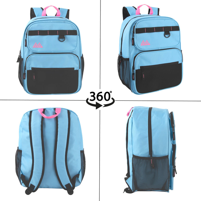 17 Inch Multi-Mesh Pocket Daisy Chain Backpack - Girls Single Colors - BagsInBulk.com
