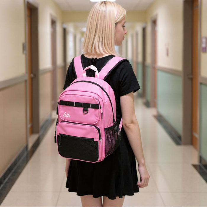 17 Inch Multi-Mesh Pocket Daisy Chain Backpack - Girls Single Colors - BagsInBulk.com