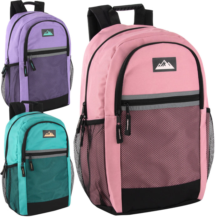 18-Inch Multi-Pocket Reflective Backpack - 3 Girls Colors - BagsInBulk.com
