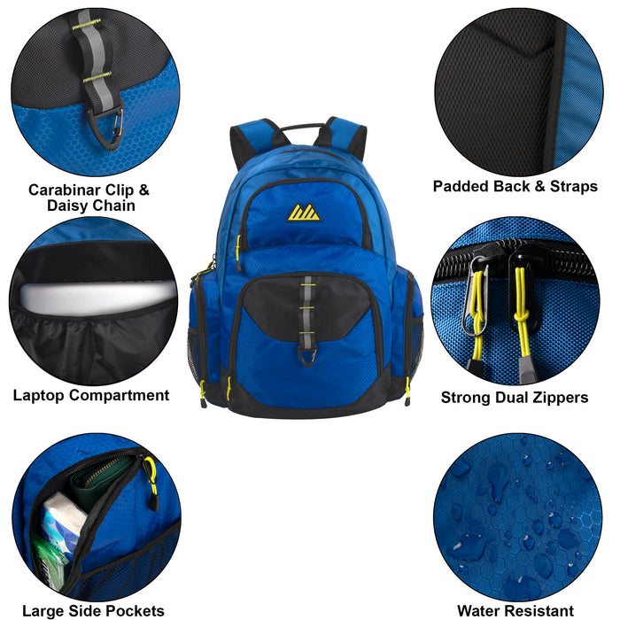 19-inch Mountain Edge Multi Pocket Daisy Chain Backpack w Laptop Sleeve - 3 Colors - BagsInBulk.com