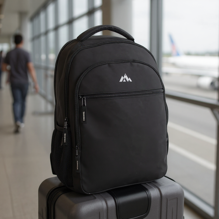 18-inch Heavy Duty Nailhead Soft Touch Backpack w Laptop Sleeve - Black - BagsInBulk.com