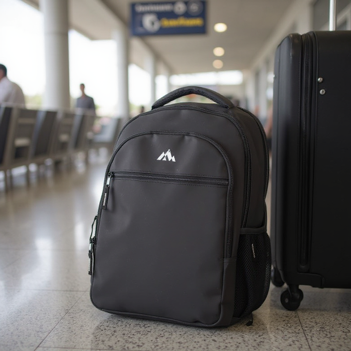 18-inch Heavy Duty Nailhead Soft Touch Backpack w Laptop Sleeve - Black - BagsInBulk.com