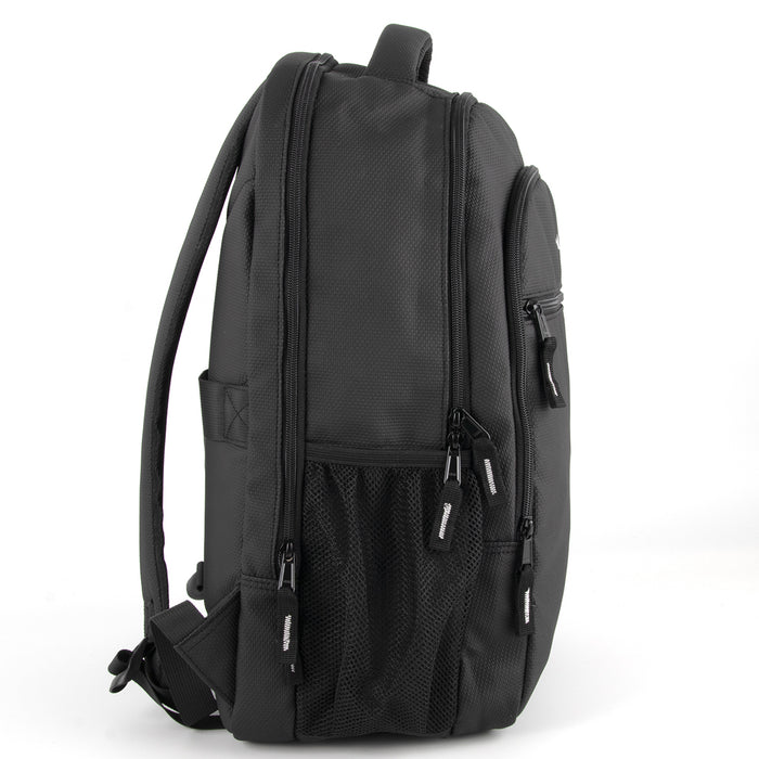 18-inch Heavy Duty Nailhead Soft Touch Backpack w Laptop Sleeve - Black - BagsInBulk.com