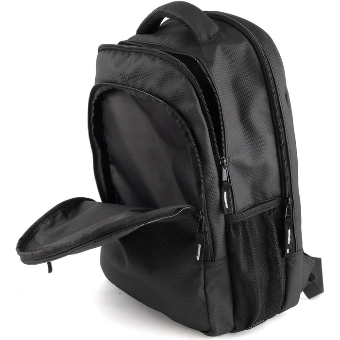 18-inch Heavy Duty Nailhead Soft Touch Backpack w Laptop Sleeve - Black - BagsInBulk.com