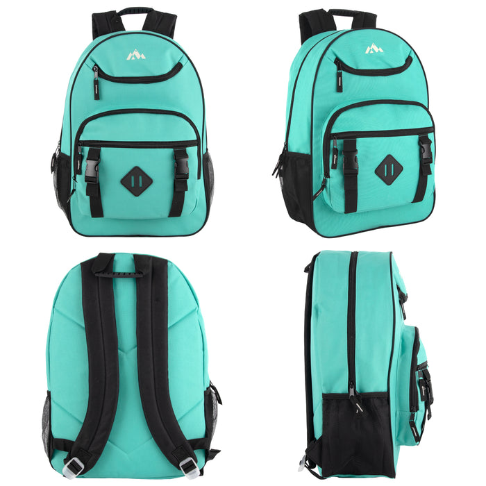 18-Inch Double Buckle Backpack with Laptop Section -  3 Colors - BagsInBulk.com