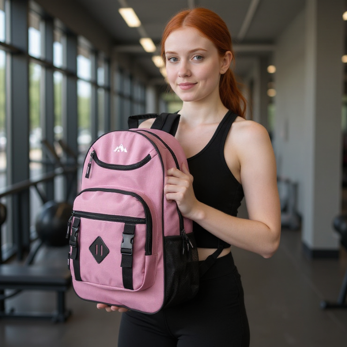 18-Inch Double Buckle Backpack with Laptop Section -  3 Colors - BagsInBulk.com