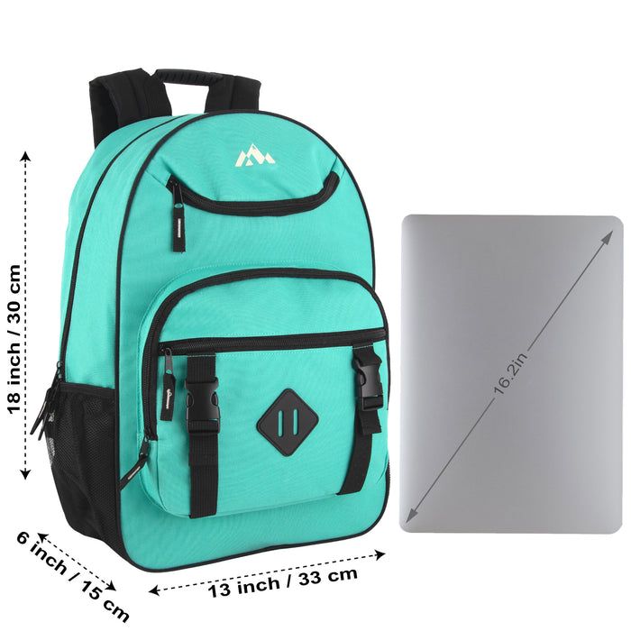 18-Inch Double Buckle Backpack with Laptop Section -  3 Colors - BagsInBulk.com