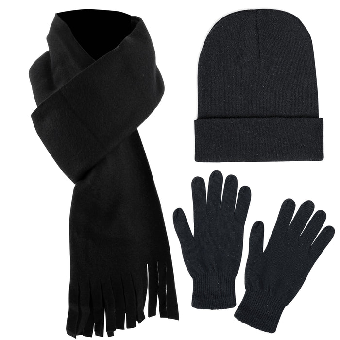 Winter Accessories Set with Hat, Gloves, & Scarf - Black - BagsInBulk.com