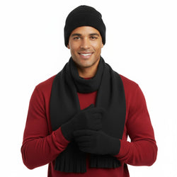 Winter Accessories Set with Hat, Gloves, & Scarf - Black - BagsInBulk.com
