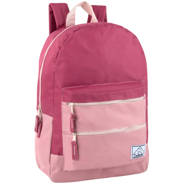 17-Inch Double Front Zippered Pocket Backpack - Single Colors - BagsInBulk.com