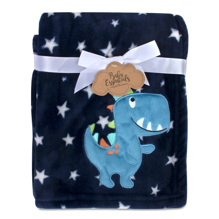 Baby Fleece Blankets 36" x 30" - Navy T-Rex - BagsInBulk.com