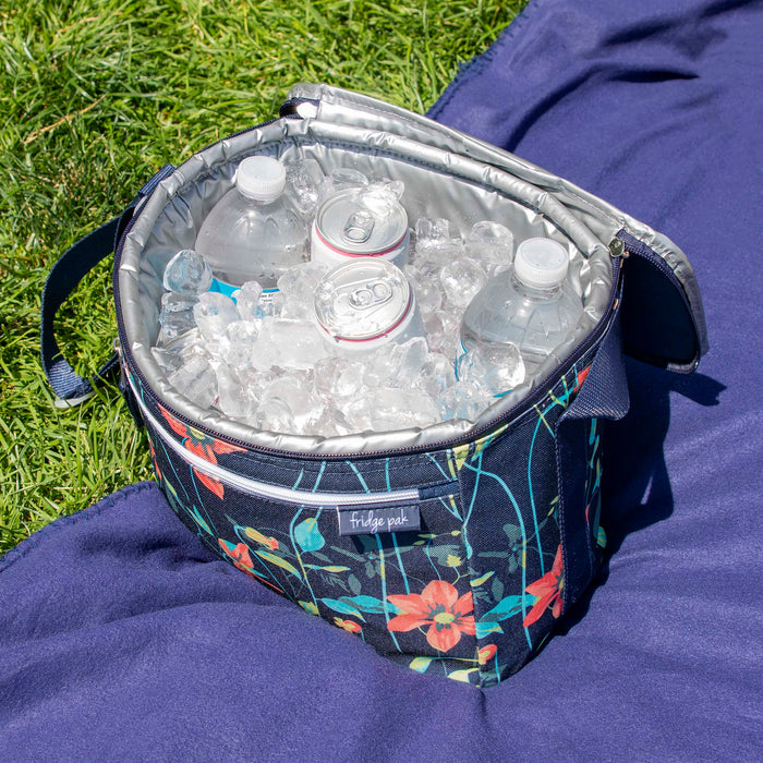 Fridge Pak 12 Can Cooler Bag With Front Zippered Pocket - Floral Prints -