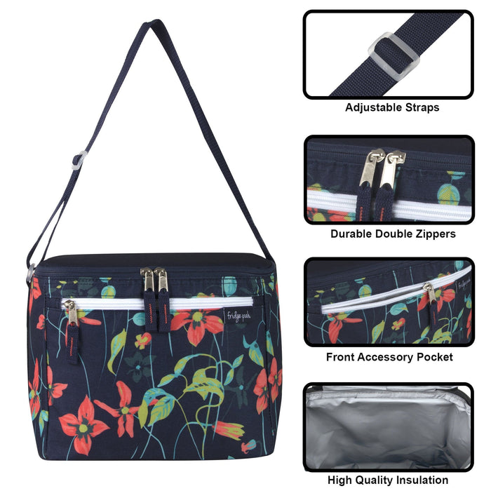 Fridge Pak 12 Can Cooler Bag With Front Zippered Pocket - Floral Prints -