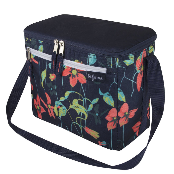 Fridge Pak 12 Can Cooler Bag With Front Zippered Pocket - Floral Prints -