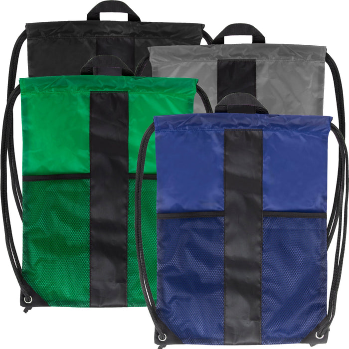 Wholesale Dual Mesh Pocket Drawstring Backpack - 5 Color -