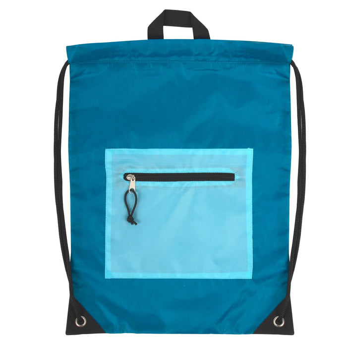 Wholesale Front Accessory Pocket Drawstring Backpack - 5 Color Assortment -