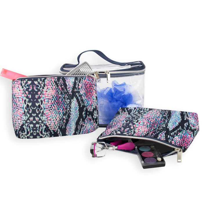 Clear Cosmetic Traveling Case With 2 Cosmetic Pouches - BagsInBulk.com