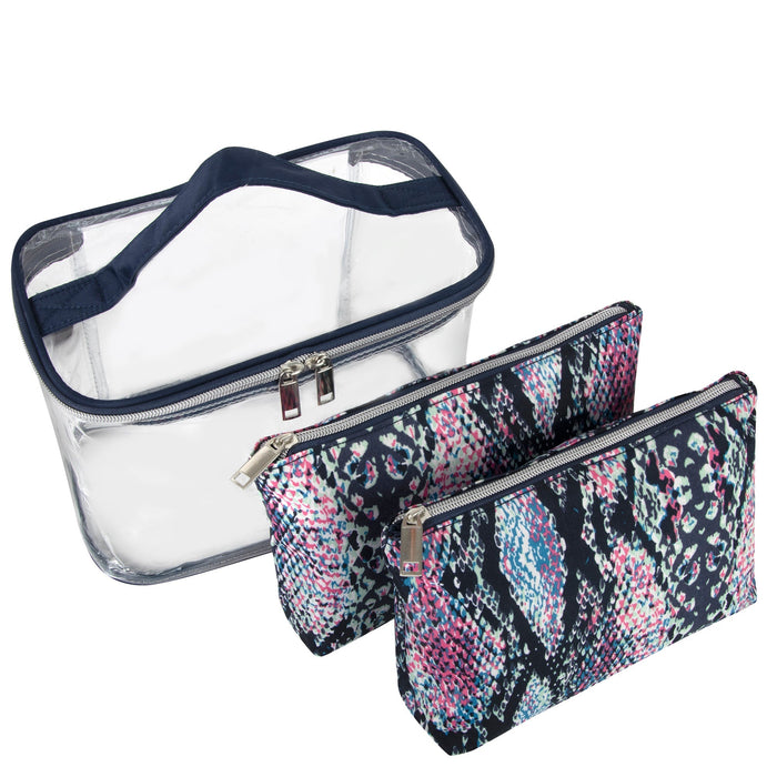 Clear Cosmetic Traveling Case With 2 Cosmetic Pouches - BagsInBulk.com