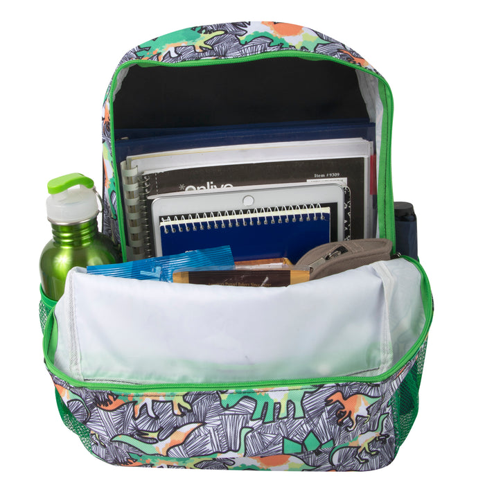 16 Inch 2 In 1 Backpack With Match Lunch Bag - Dinosaur Print - BagsInBulk.com