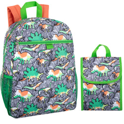 16 Inch 2 In 1 Backpack With Match Lunch Bag - Dinosaur Print - BagsInBulk.com