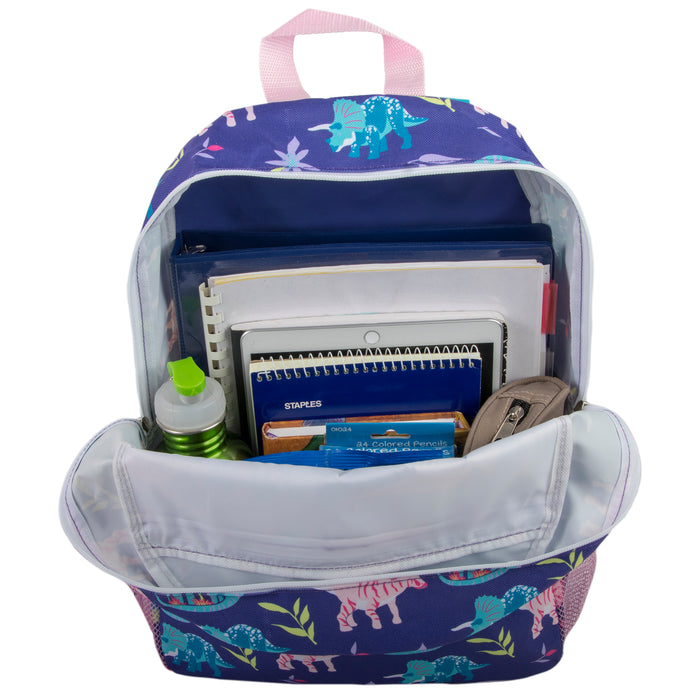 16 Inch 2 In 1 Backpack With Match Lunch Bag - Dinosaur Print (Girls) - BagsInBulk.com