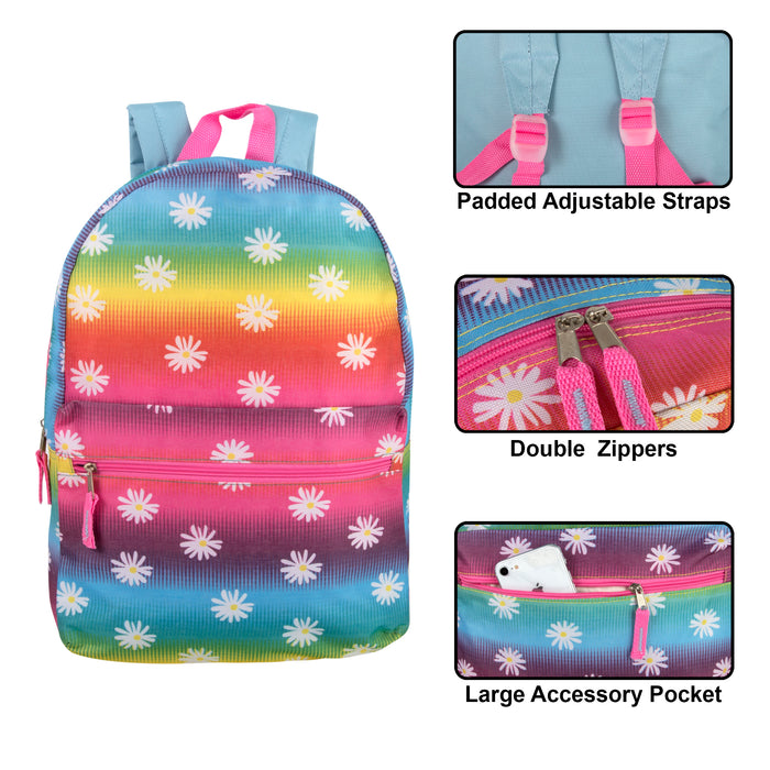 17-Inch Printed Backpack - Daisy - BagsInBulk.com