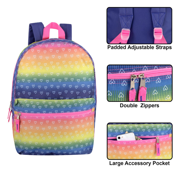 17-Inch Printed Backpack - Hearts - BagsInBulk.com