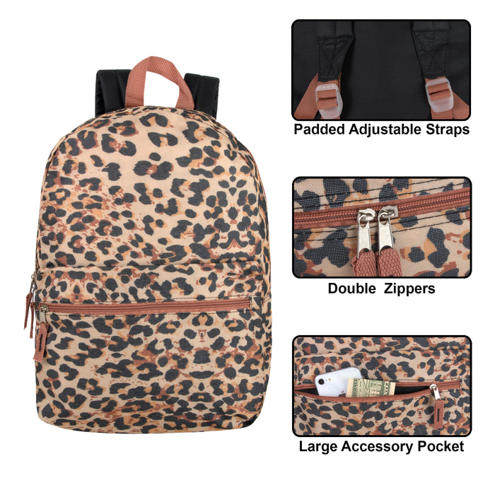 17-Inch Printed Backpack - Leopard Print - BagsInBulk.com