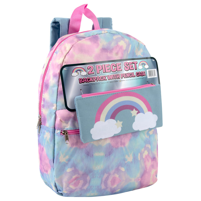 17-Inch Printed Rainbow Backpack With Matching Pencil Case - BagsInBulk.com