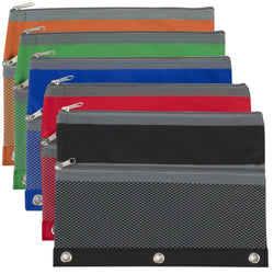 3 Ring Binder Pencil Case with Mesh Pocket - 5 Colors -