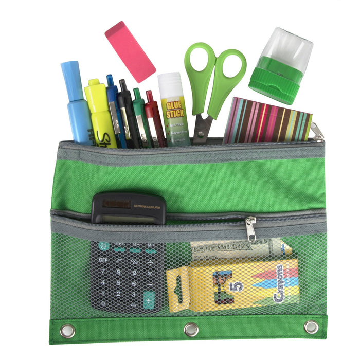 3 Ring Binder Pencil Case with Mesh Pocket - 5 Colors -