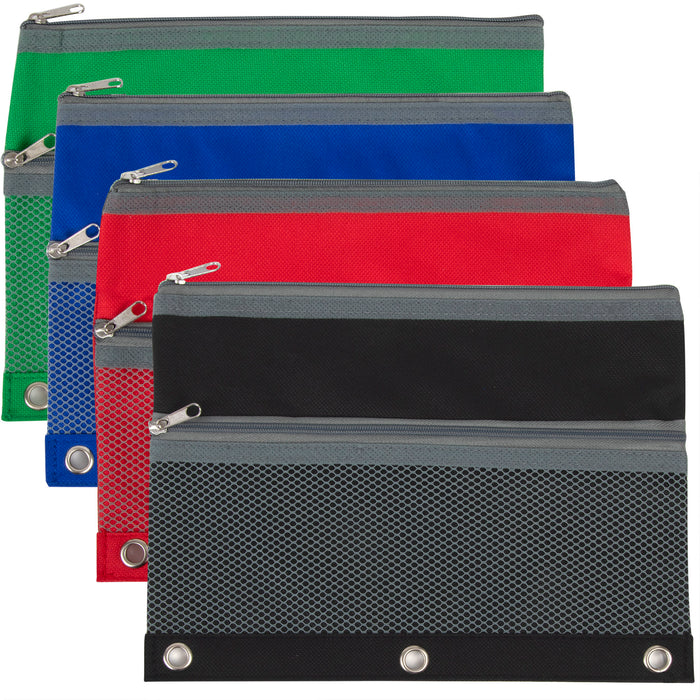 3 Ring Binder Pencil Case with Mesh Pocket - BagsInBulk.com