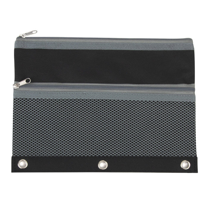3 Ring Binder Pencil Case with Mesh Pocket - 5 Colors -