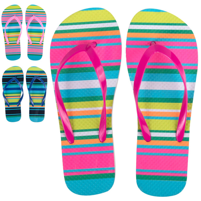 Women's Striped Flip Flops - Assorted Colors -