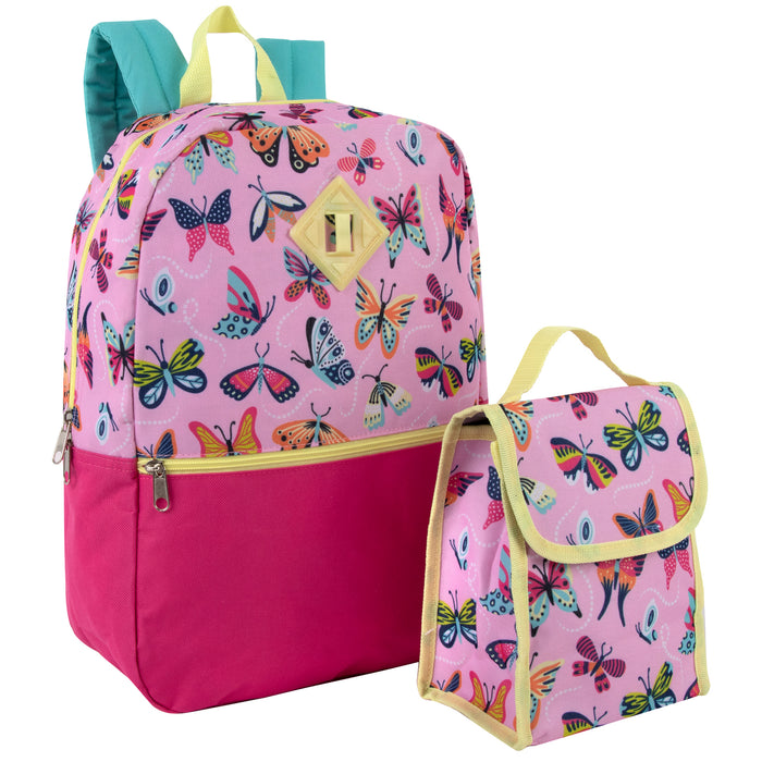 16 Inch 2 In 1 Backpack With Match Lunch Bag - 4 Assorted Prints - BagsInBulk.com