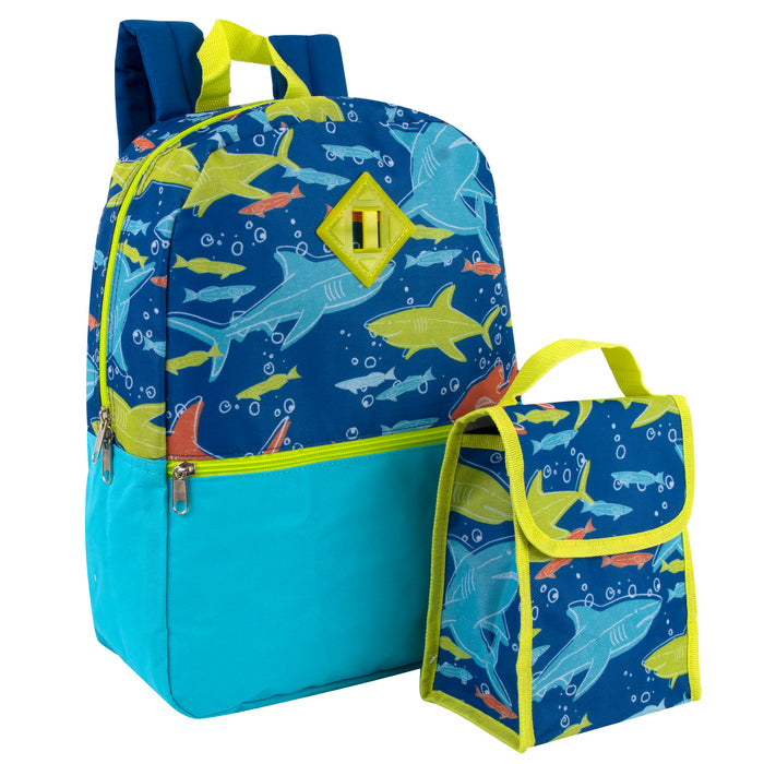 16 Inch 2 In 1 Backpack With Match Lunch Bag - 4 Assorted Prints - BagsInBulk.com