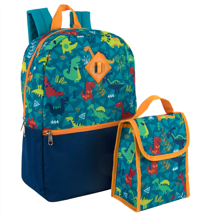 16 Inch 2 In 1 Backpack With Match Lunch Bag - 4 Assorted Prints - BagsInBulk.com