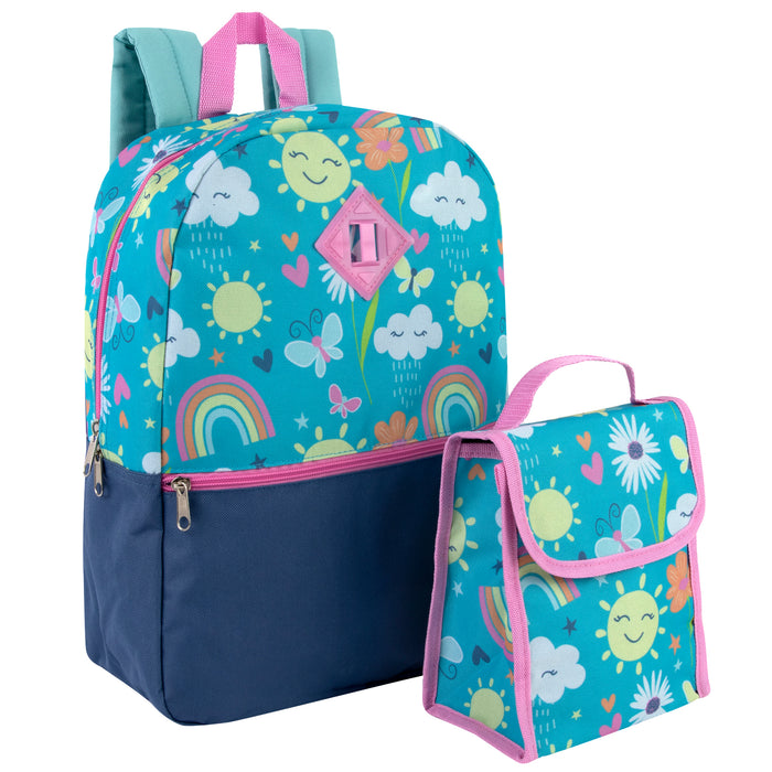 16 Inch 2 In 1 Backpack With Match Lunch Bag - 4 Assorted Prints - BagsInBulk.com