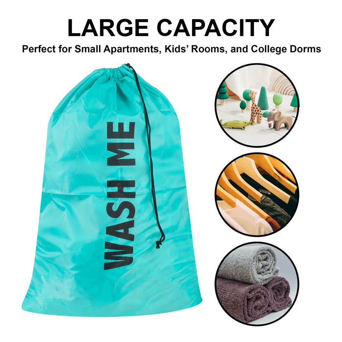 Wholesale "Wash Me" Graphic Drawstring Laundry Bag 2-Pack - Turquoise - BagsInBulk.com