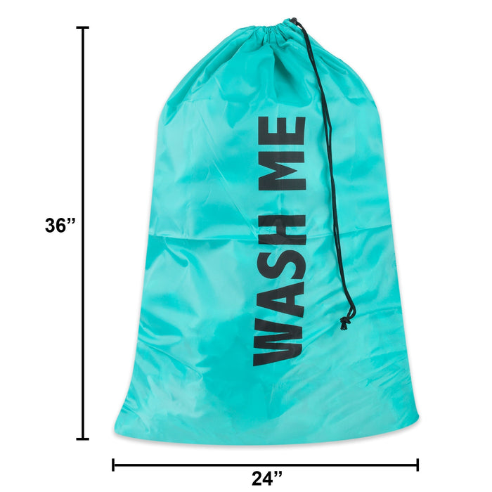 Wholesale "Wash Me" Graphic Drawstring Laundry Bag 2-Pack - Turquoise - BagsInBulk.com