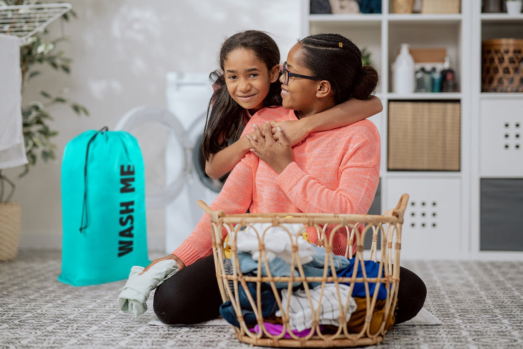 Wholesale "Wash Me" Graphic Drawstring Laundry Bag 2-Pack - Turquoise - BagsInBulk.com