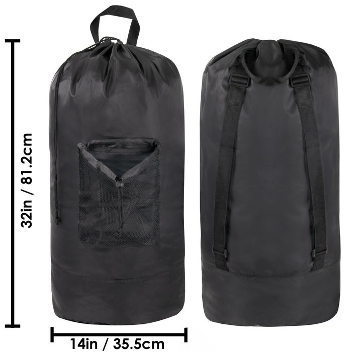 Wholesale Laundry Bag Backpack with Front Mesh Pocket - Black - BagsInBulk.com