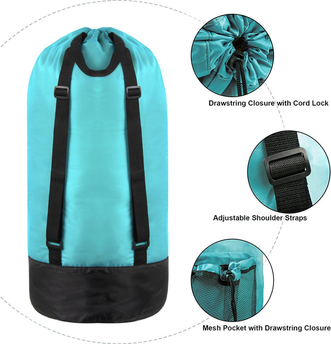 Wholesale Laundry Bag Backpack with Front Mesh Pocket - Turquoise - BagsInBulk.com