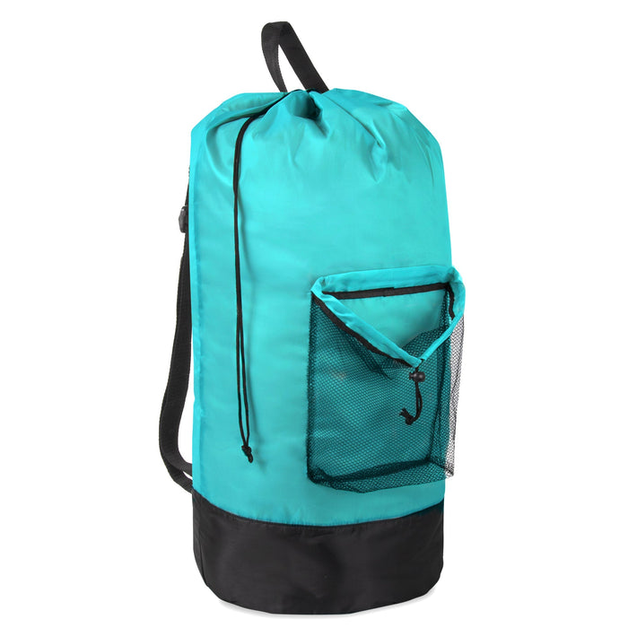 Wholesale Laundry Bag Backpack with Front Mesh Pocket - Turquoise - BagsInBulk.com